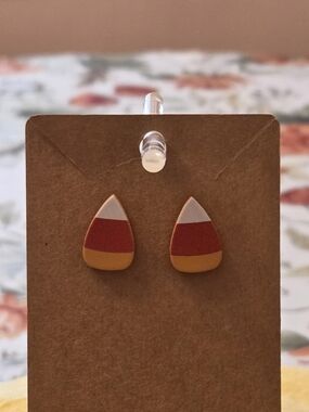 Candy Corn Stud Earrings - White, Orange & Yellow